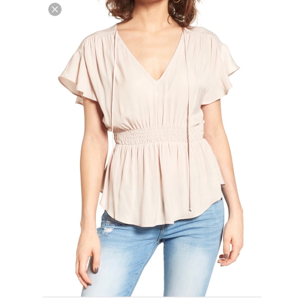 Astr Silk Taupe Peplum Blouse